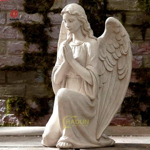 Sculpture à la main en pierre de marbre ange assis <span class=keywords><strong>avec</strong></span> des ailes Statue priant bébé pierre tombale Statue d'ange - Product Image 4