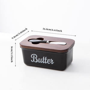 Plat à beurre en céramique rectangulaire avec couvercle et couteau, stockage hermétique des aliments, utilisation en cuisine, 16,8 cm x 9,8 cm x 8 cm - Product Image 1