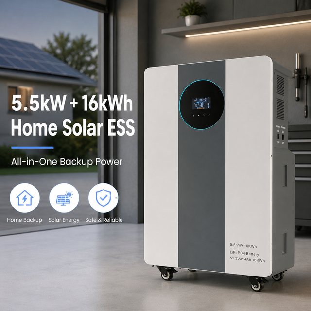 5.5KW 16KWh Home Energy Storage System 51.2V 314Ah LiFePO4 Battery All in One Residential ESS for Whole House Backup