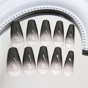 2025 New Collection 24pcs <b>Black</b> <b>French</b> Gradient Short Almond Shape ABS <b>Press</b>-on <b>Nails</b> Fashionable Long <b>Tips</b> for Fingers - Product Image 4