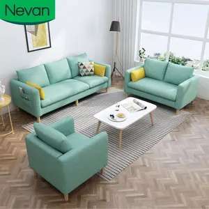Tapizado de tela con marco de madera para sala de estar, mueble seccional pequeño, conjunto de sofá moderno azul, nuevo