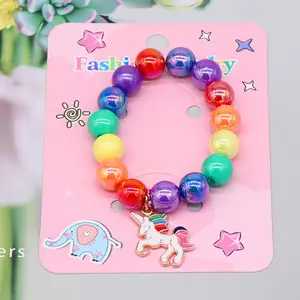 Pulseira de desenhos animados para crianças, pulseira para bebês, arco-íris, liga de gotas, joias para meninas pequenas