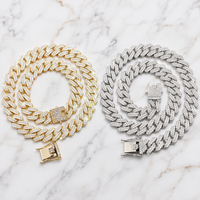 Collier Hip Hop Bling en Alliage Or PVD 18K et Argent, Maillons Cubains Sertis de Zircons Cubiques, Fermoir Boîte, Vente en Gros, Personnalisation OEM