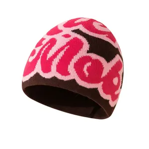 Gorro de caveira quente de inverno grosso de malha de malha macia estilo rua feminino boné de lã chapéu de tricô com agulha