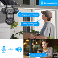 Cámara de seguridad de red PTZ para exteriores de 6MP con visión nocturna Cámara solar de tres lentes con panel de 8W Detección de movimiento 4G
