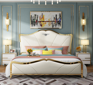 Lit double en cuir de luxe léger, design artistique, taille <span class=keywords><strong>King</strong></span>/Queen, mobilier moderne pour chambre à coucher, Guangdong Italie 2020 - Product Image 1