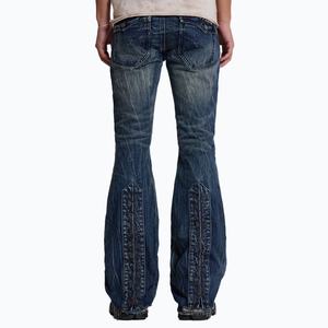 Fabricant de vêtements sur mesure, jeans bleus à lacets pour hommes, jeans déchirés, réparés, effet usé, coupe bootcut - Product Image 6