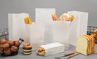 Sacs d'emballage en papier kraft enduit anti-graisse recyclables en gros avec poignée longue pour aliments pour animaux, pâtisserie, pain et cadeaux