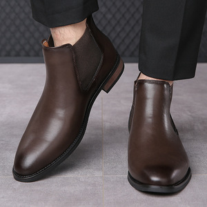 Bottines <span class=keywords><strong>Chelsea</strong></span> en <span class=keywords><strong>cuir</strong></span> microfibre marron pour homme de haute qualité, confortables et antidérapantes, avec bout pointu, style cheville - Product Image 2