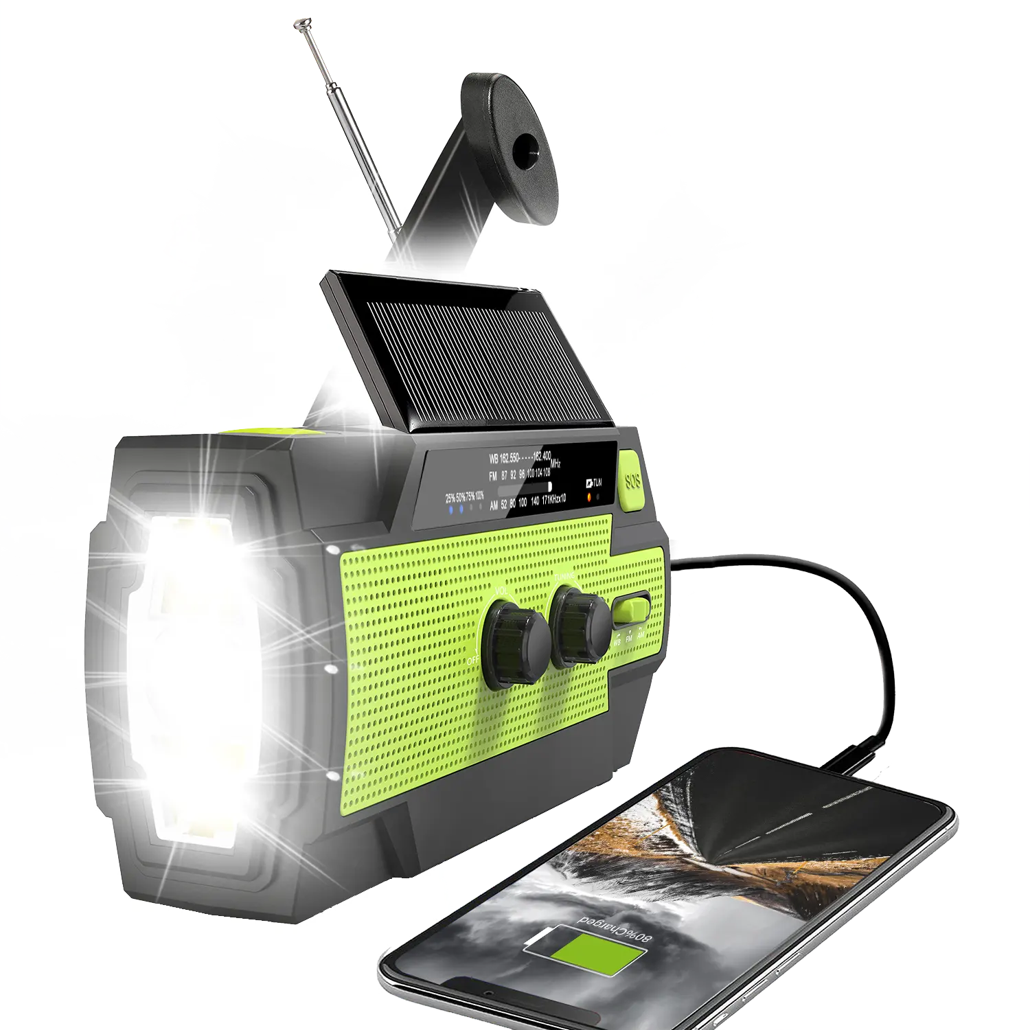 MEDING Factory Fospower Kit de secours, manivelle solaire Portable, Radio météo