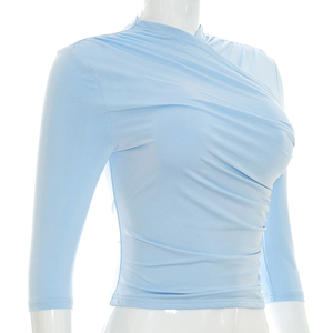 Viviblook Y26TP203 Y2K Camiseta Vintage de Verano para Mujer, Nueva, Informal, con Pliegues Cruzados, Manga Media, Corte Ajustado, Top Corto para Mujer - Product Image 3