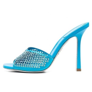 Sandalias de tacón de aguja con diamantes brillantes para mujer, talla grande 46, ajuste ancho, zapatos de vestir, mules de tacón alto fino, sandalias de fiesta con punta abierta - Product Image 2