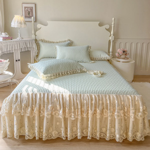 Falda de cama ajustable larga de princesa de invierno, decoración del hogar de alta calidad, faldas de cama gruesas de encaje, juego de cama con imagen - Product Image 3