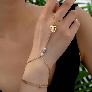 Joyería de Acero Inoxidable, Resistente al Agua, Chapada en Oro de 18k, Imitación de Perla, Colgante en Forma de Hoja, Pulsera, Anillo, <span class=keywords><strong>Cadena</strong></span> de Mano, Antideslustre - Product Image 1