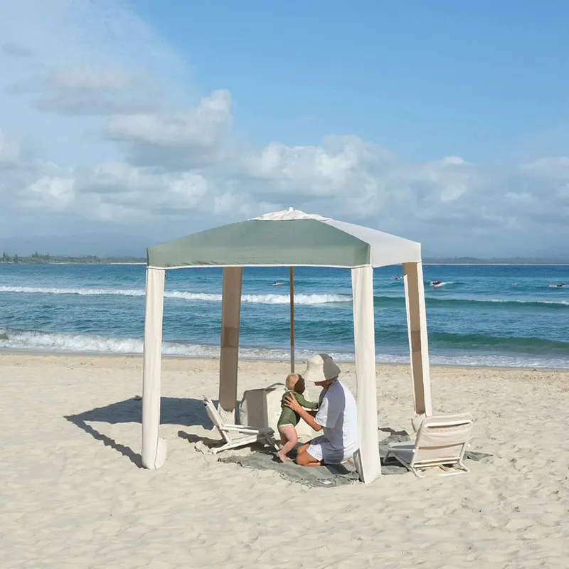 Новый роскошный 2 м деревянный и с порошковым покрытием алюминиевый полюс полиэстер хлопок пляжный домик навес палатка с вентиляционным навесом
