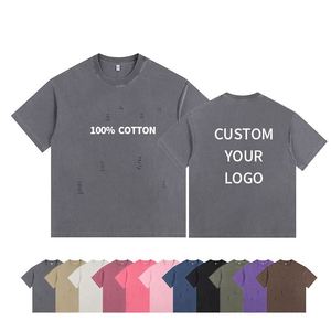 260GSM Vintage Washed Tshirt Oversized <b>Distressed</b> Short Sleeve Cotton Streetwear Retro Casual Ripped Design Mens <b>Top</b> - Product Image 2