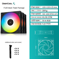 Ventilateur de châssis d'ordinateur triple Deep Cool FC120 ARGB PWM Prism, roulement fluide, 28dBA, dissipateur thermique en plastique, 61.91CFM