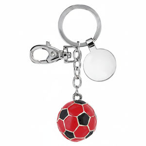 Portachiavi Personalizzato con Logo a Forma di Pallone da Calcio Rosso e Nero in Silicone e PVC Morbido per Uso Aziendale con Supporto in Metallo - Product Image 2