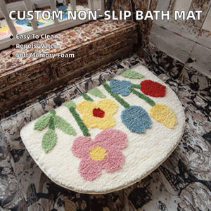 Tapis de bain ovale épais en mousse à mémoire de forme écologique moderne personnalisable, antidérapant, petit motif de puzzle, tapis brodé pour chambre à coucher - Product Image 2