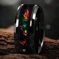 Bagues de mariage bombées européennes en acier inoxydable, couleur galaxie, incrustation de pierre et de bois, anti-décoloration, pour homme, cadeau de fête, vente en gros, bijoux de doigt