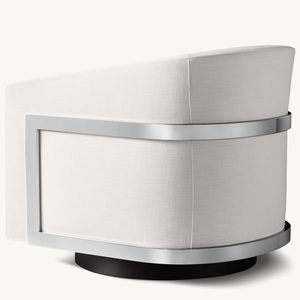 Fauteuil pivotant moderne Rhoohill de style américain en métal, fauteuil de salon, fauteuil de chambre à coucher en lin blanc, fauteuil de détente - Product Image 4