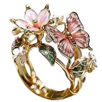 Aksesoris Wanita Kupu-kupu Bunga Berlapis Emas 18k dengan Zirkon Mikro-inlaid dari Paduan Tembaga Enamel Warna-warni Mewah Premium Grosir
