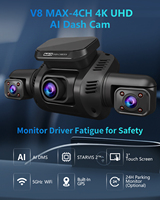 Caméra embarquée AI DMS 4K, caméra embarquée Sony Starvis 2, boîte noire de voiture, caméra embarquée 4 objectifs, enregistreur de conduite avec vision nocturne