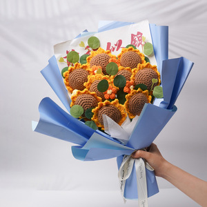 Bouquet de tournesols en fil de laine fait main, orange, cadeau de remise de diplôme, style naturel, fleurs artificielles - Product Image 3