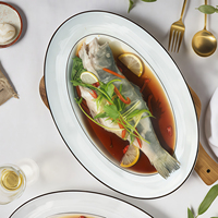 Assiettes de présentation personnalisables à bord noir pour mariage, plats de table en porcelaine blanche et noire