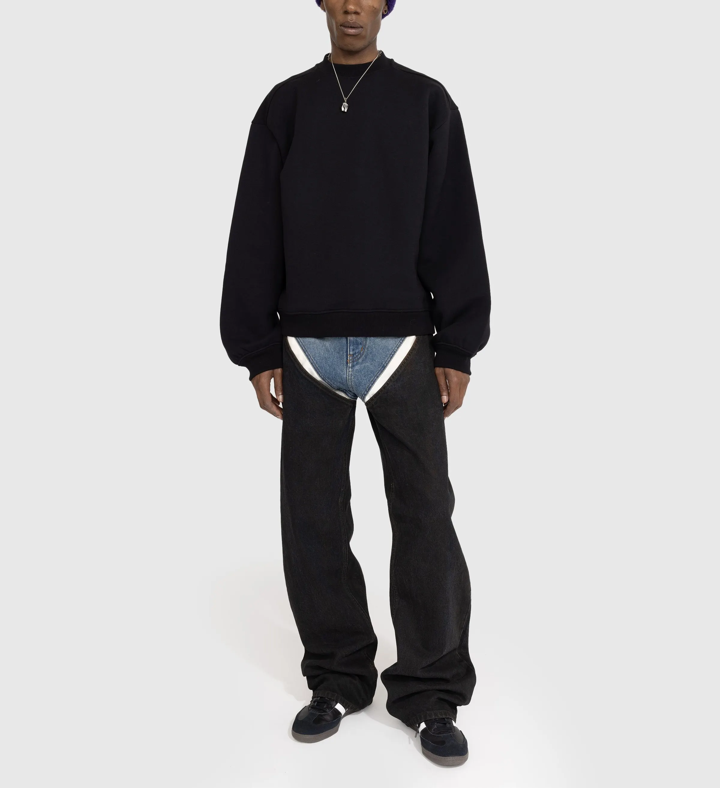 ज़ुओयांग परिधान उच्च गुणवत्ता वाले कॉरडरॉय पैंट मैन बैगी हाई कमर कंट्रास्ट पैचवर्क ट्राउजर कैजुअल स्ट्रेट स्वेटपैंट कैप्रीस