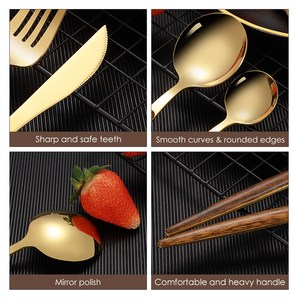 LEHAO, nuevo diseño, nórdico, portugués, vintage, mango de grano de madera, acero inoxidable, juego de cubiertos dorados, cuchara, tenedor, juego de <span class=keywords><strong>cuberteria</strong></span> - Product Image 3