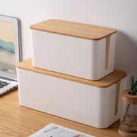 Boîte de rangement pour gestion des câbles, grand support de rangement en bambou pour le bureau, la maison, la cuisine, la télévision et l'ordinateur