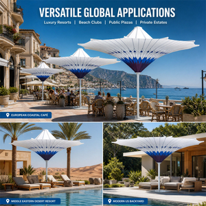 Sombrilla Grande para Playa o Resort ANCSEM, Impermeable, de Poliéster, con Marco de Aleación, LED Solar, Protección UV, Apertura y Cierre Manual - Product Image 1