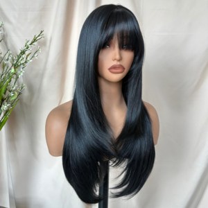 <span class=keywords><strong>Parrucca</strong></span> sintetica premium Kemy Hair con frangia, resistente al calore, realizzata a macchina, taglio a farfalla, senza colla, con cappuccio in rete elastica, per donna - Product Image 5