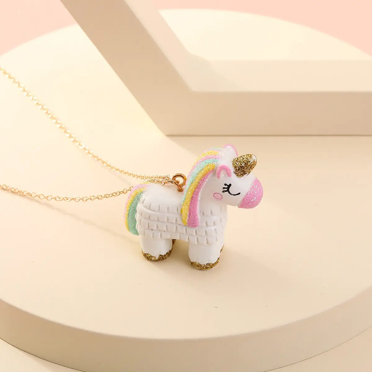 BXL23004 Cute Design Cartoon Rainbow Resin Unicorn Kids Necklace Pendant Jewelry Hot Sale Sweet Necklace Gifts For Kids Girls