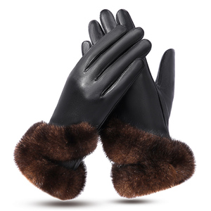 <span class=keywords><strong>Gants</strong></span> en <span class=keywords><strong>cuir</strong></span> de mouton et fourrure de vison pour femmes, compatibles avec les écrans tactiles, pour l'hiver - Product Image 1