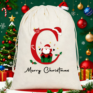 Bolsa de tela de algodón tamaño personalizado decoraciones navideñas éxito de ventas OEM/ODM bolsa de Papá Noel regalo de Navidad - Product Image 2