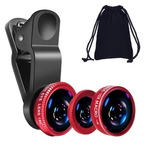Mobile Phone Lens Kit Wide Angle Macro Fisheye 3 In 1 Clip On For Samsung Portrait Photography Red Black Silver - Product Image 1