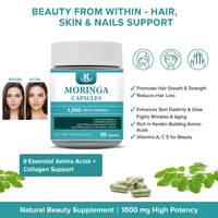 Complément alimentaire végétalien de qualité alimentaire à marque privée OEM, capsules d'extrait de feuilles de Moringa pour des cheveux et des ongles plus forts, une immunité améliorée