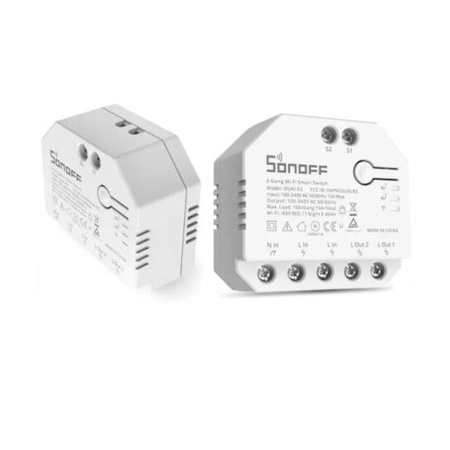 For MINI DUALR3 Dual 2-Gang Wi-Fi Smart Switch Module Power Metering Timing for Hotel Use Android App Control Via
