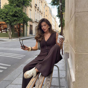 Conjunto de Dos Piezas para <span class=keywords><strong>Mujer</strong></span>, Estilo Casual de Primavera/Verano, Top sin Mangas <span class=keywords><strong>con</strong></span> Tirantes y Pantalones Anchos Estilo Francés - Product Image 5