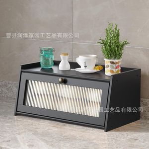 Bread Storage Box Rectangle Flip Top Breathable Home <b>Kitchen</b> Desktop Organizer White Natural Wood Color - Product Image 3