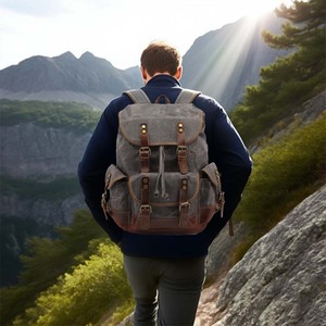 Hợp Thời Trang <span class=keywords><strong>2025</strong></span> Cổ Điển Không Thấm Nước Sáp Da Vải Người Đàn Ông Của Máy Tính Xách Tay Ba Lô Đẹp Bền Du Lịch Đi Bộ Đường Dài Ba Lô - Product Image 5