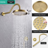 Système de douche encastré en laiton doré brossé, ensemble complet, avec valve de pression d'équilibrage céramique et garantie de 5 ans pour appartements et hôtels