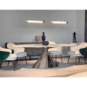 Mesa de comedor italiana minimalista con losa de piedra ovalada, base en forma de lágrima, diseño moderno para comedor - Product Image 4