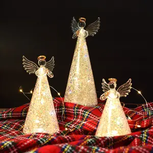 Led Verlichte Kerst Handgemaakte Geblazen Glas Angel Beeldje Met Led String Licht Groothandel Decoratieve Engel Christmas Light Decor
