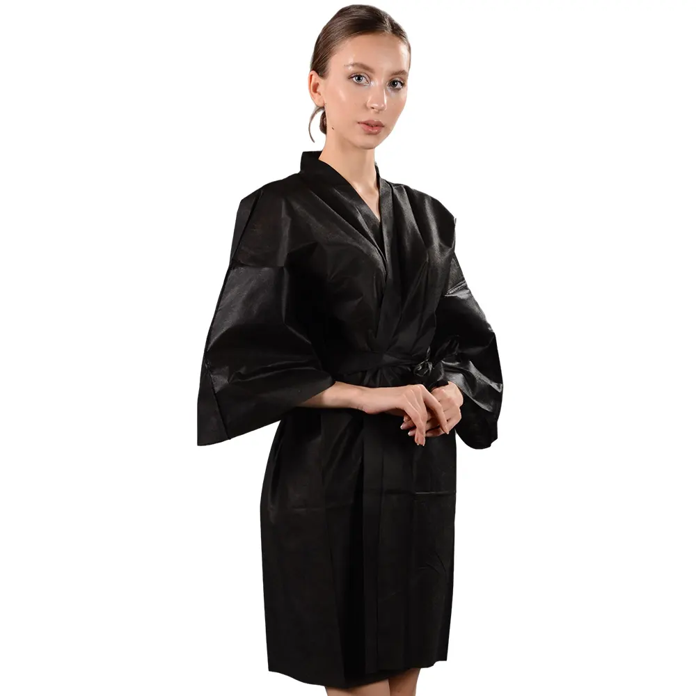 Meilleure vente PP 30g Kimono noir pansement Spa à usage unique Kimono jetable et peignoir