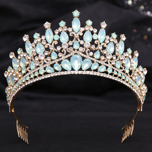 Vendita calda nuovo arrivo matrimonio di compleanno e anniversario corona per ragazze di cristallo verde/rosa diadema da sposa vendita corona in lega calda - Product Image 4