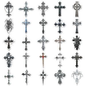 50 pegatinas de cruz de estilo gótico oscuro con descuento de fábrica, calcomanías modernas para monopatín, motocicleta y casco - Product Image 3