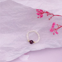 Minimalistischer Natürlicher Rosa Mondstein-Süßwasserperlen-Gummibandring, Naturkristallstein-Achatring Schmuck Großhandel